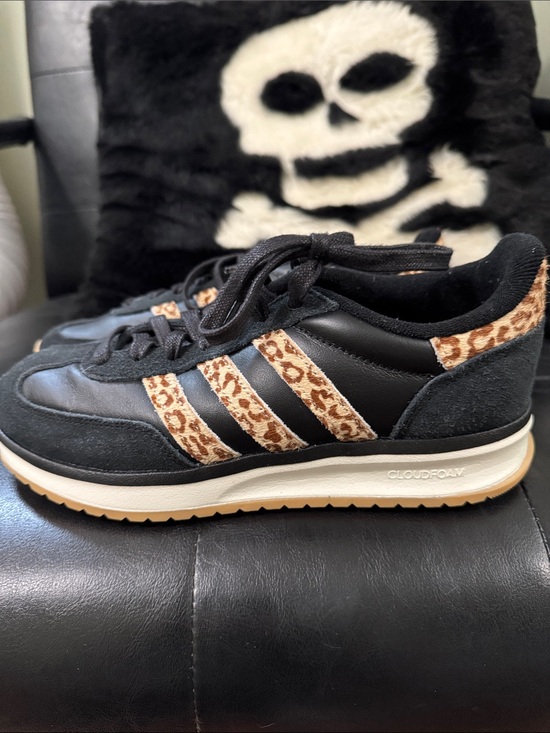 adidas Shoes - Adidas Women’s Black Sneakers with Leopard Stripes - Cloudfoam Comfort